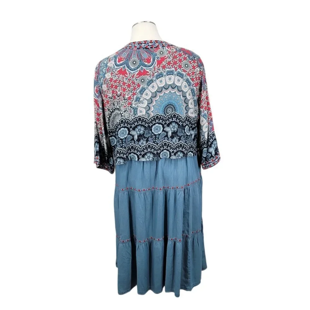 John Mark Sleeveless Tiered Dress & Printed Kimono Bolero Set Plus Size NEW